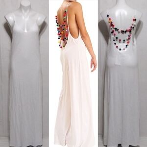 NWT Pitusa Open Back Pom-Pom Necklace Maxi Dress Swim Cover-Up Petite Boho Chic